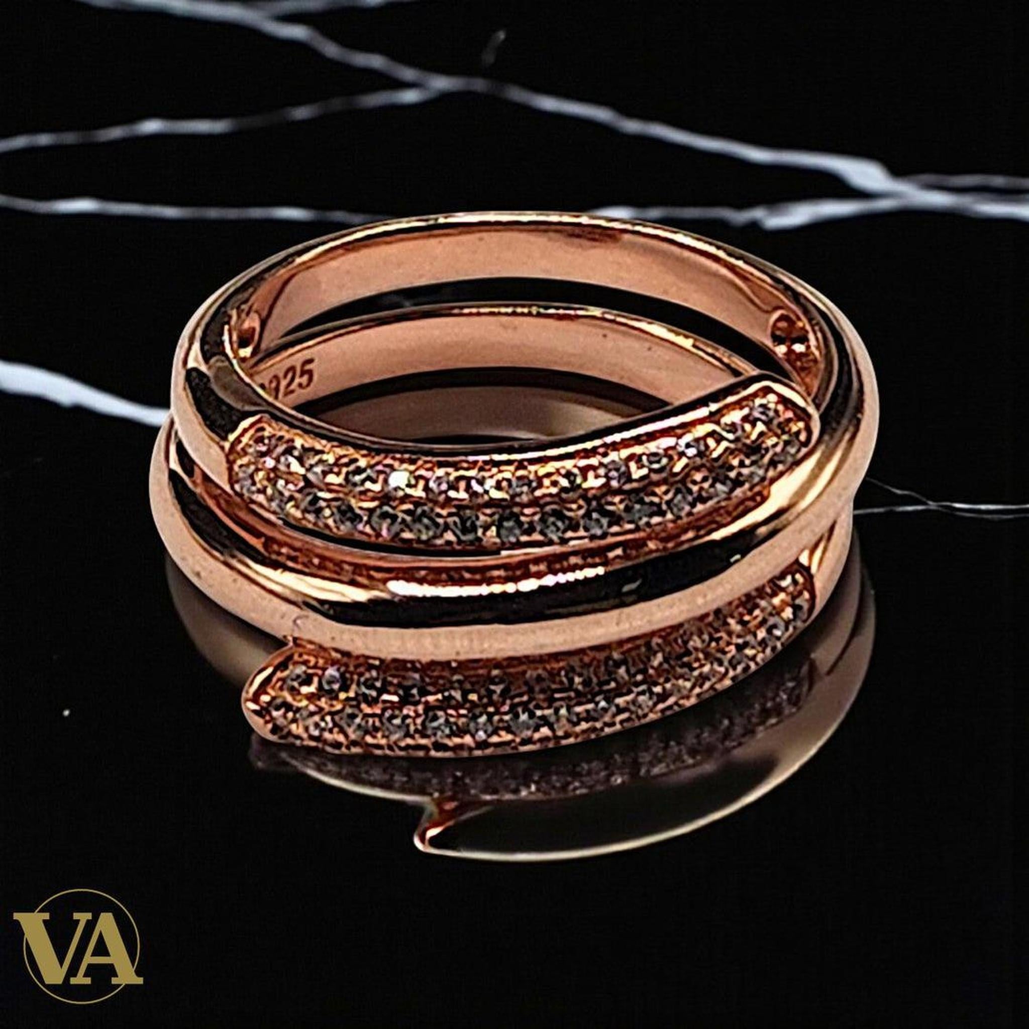 Bague femme argent 925 or rose zircons croisés - Argent 925 - Vindicta