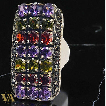 Bague Femme Argent 925 Améthyste, Citrine, Péridot, Grenat