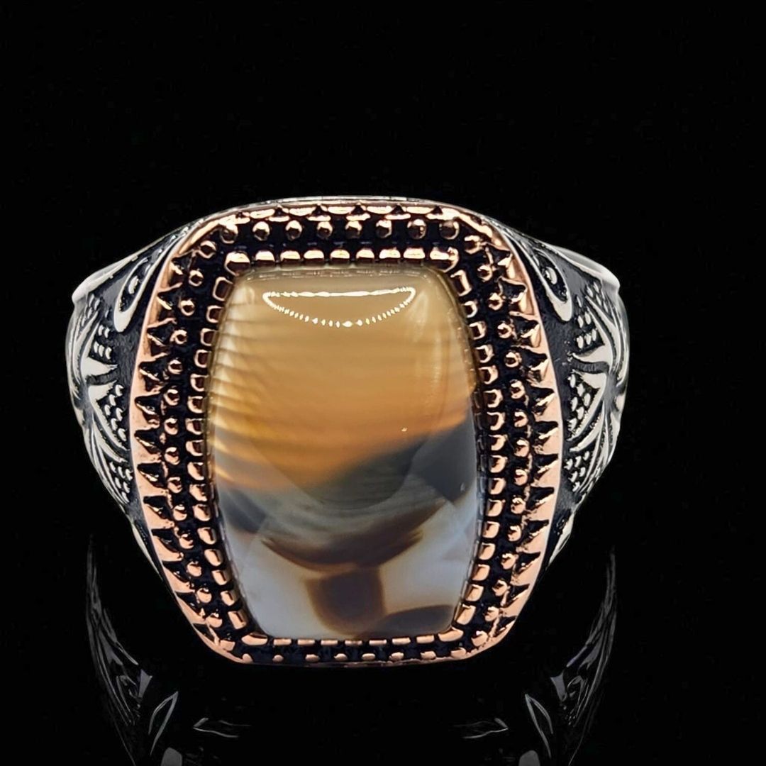 Bague homme argent 925 agate miel