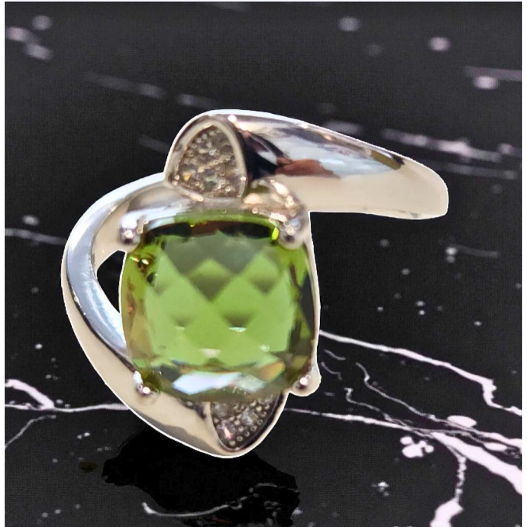 Bague Argent 925 Pierre Verte Facettée