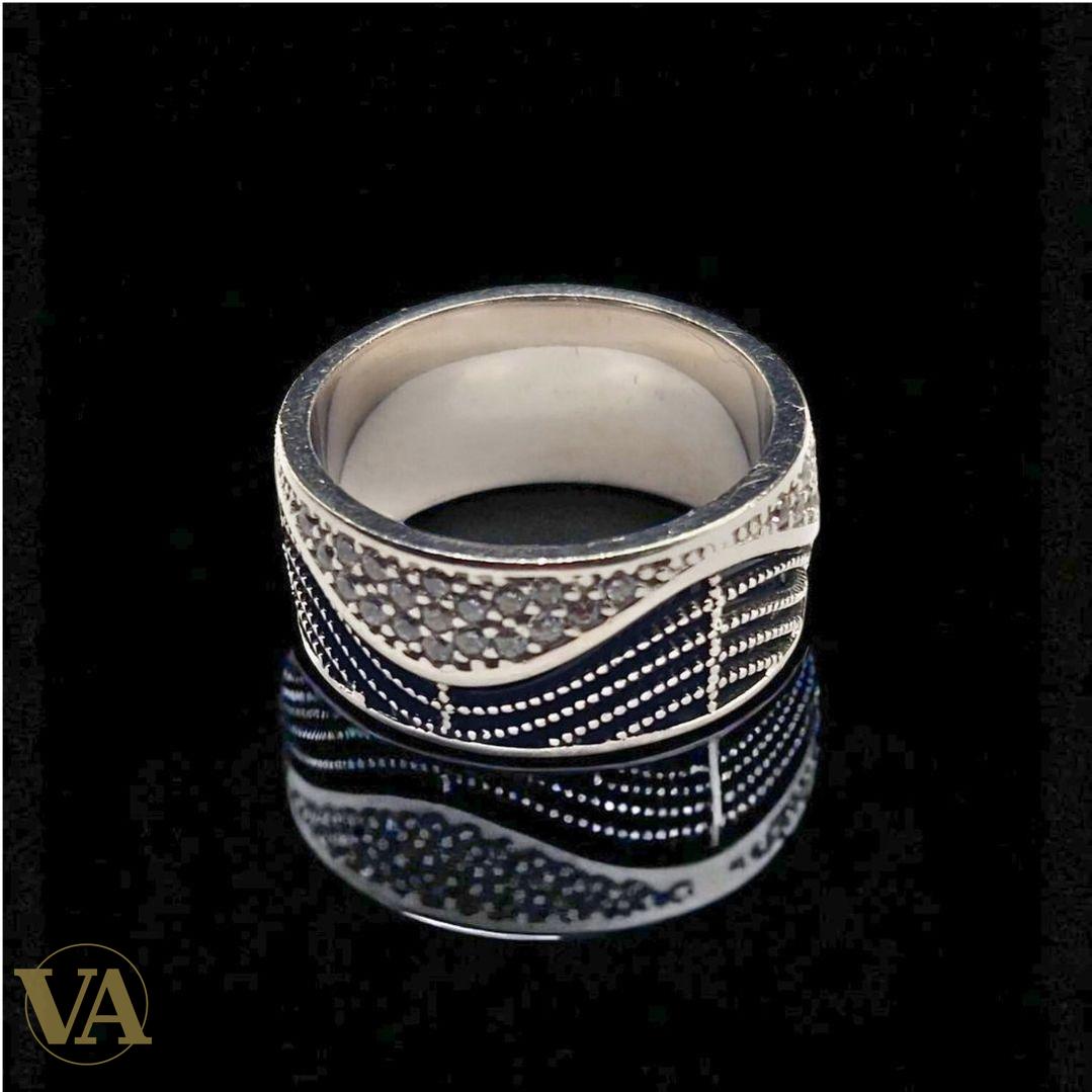 Bague argent 925 pavée – Vague bicolore