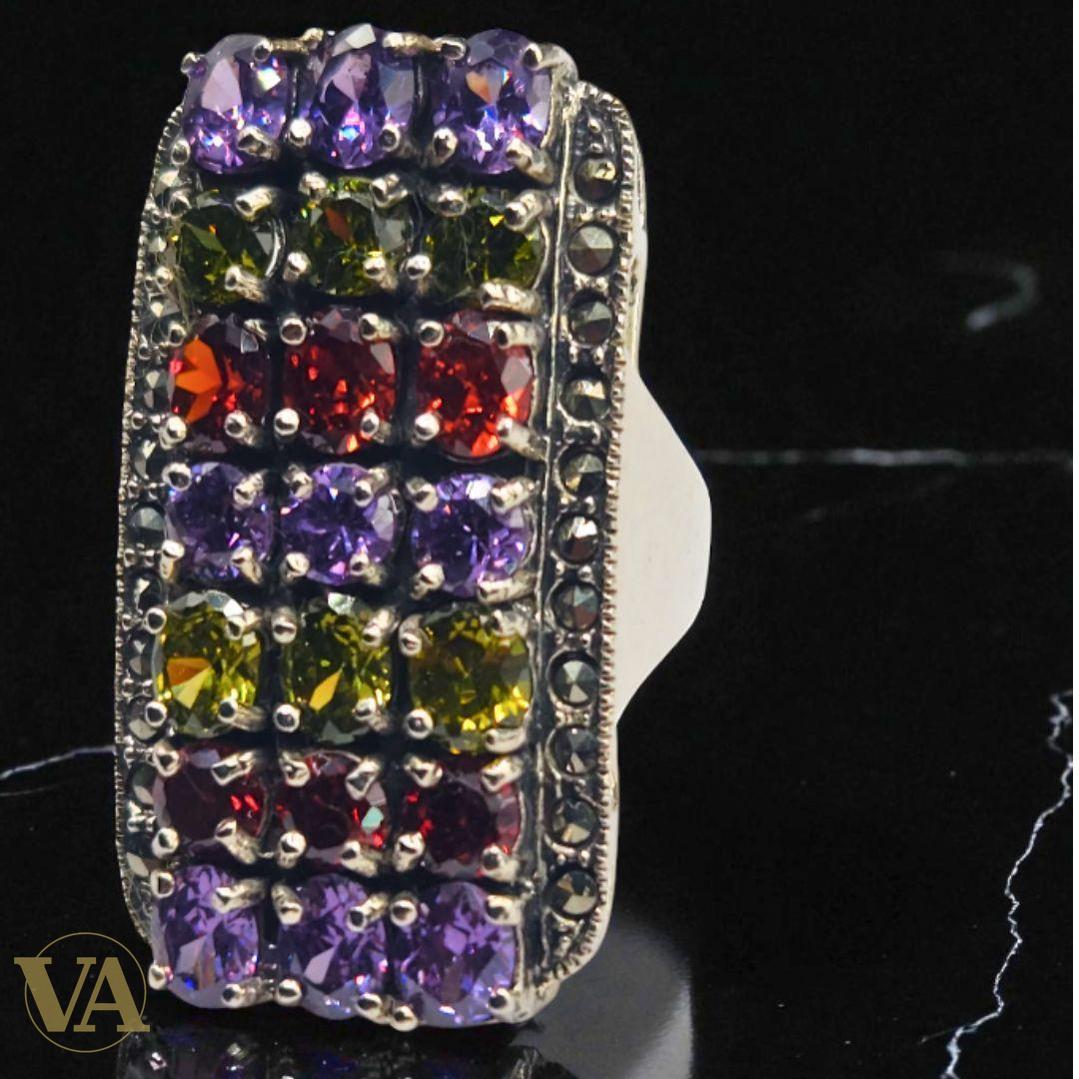 Bague Argent 925 Améthyste, Citrine, Péridot, Grenat