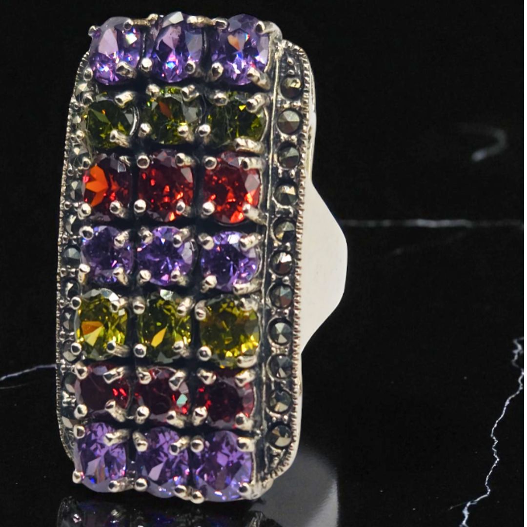 Bague Argent 925 Améthyste, Citrine, Péridot, Grenat