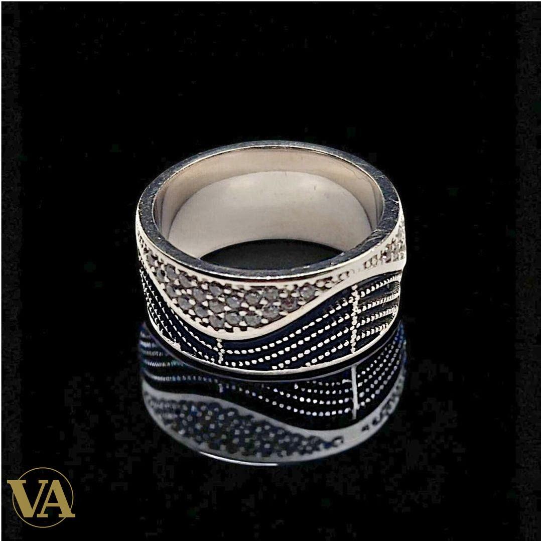 Bague argent 925 pavée – Vague bicolore
