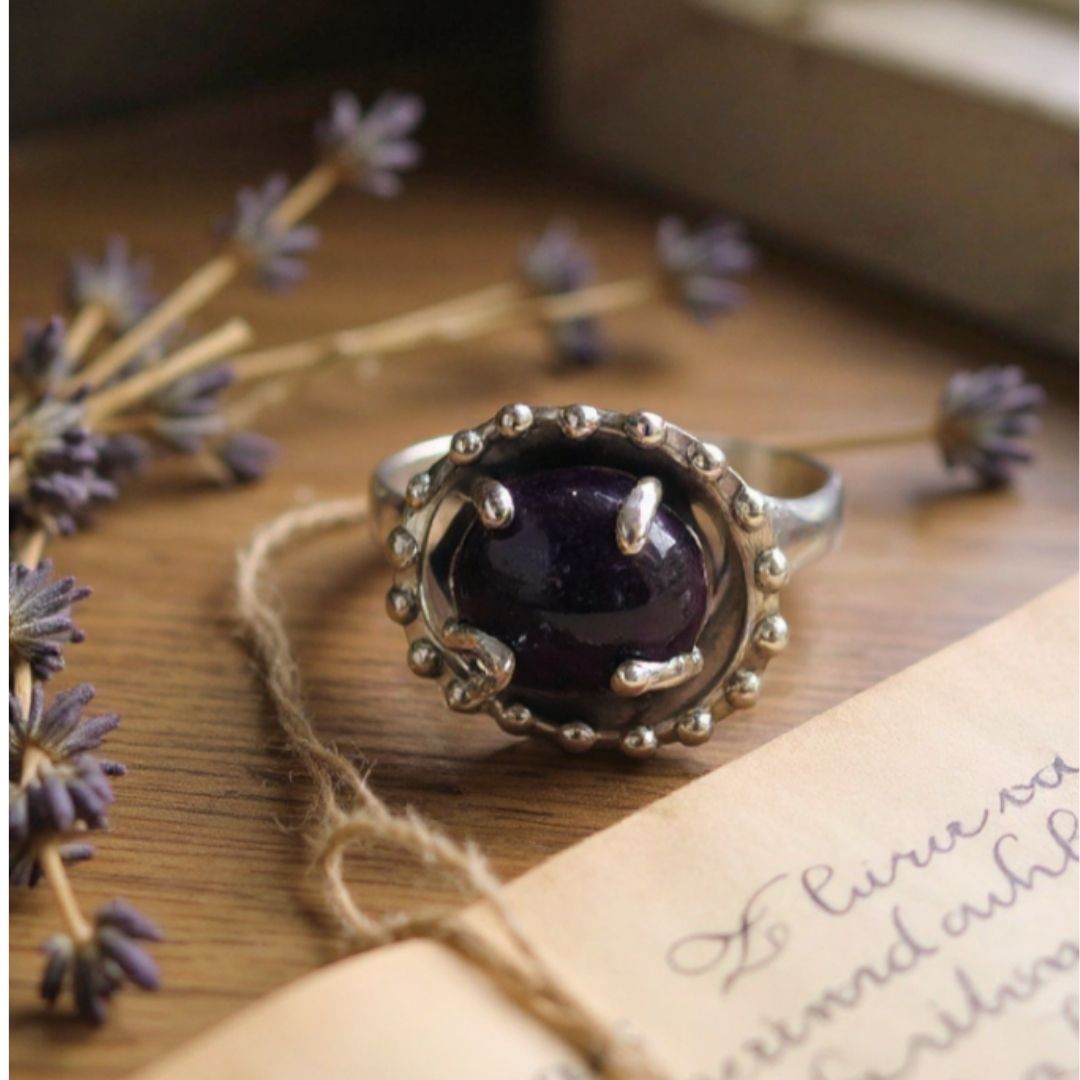 Bague Argent 925 Améthyste cabochon violette
