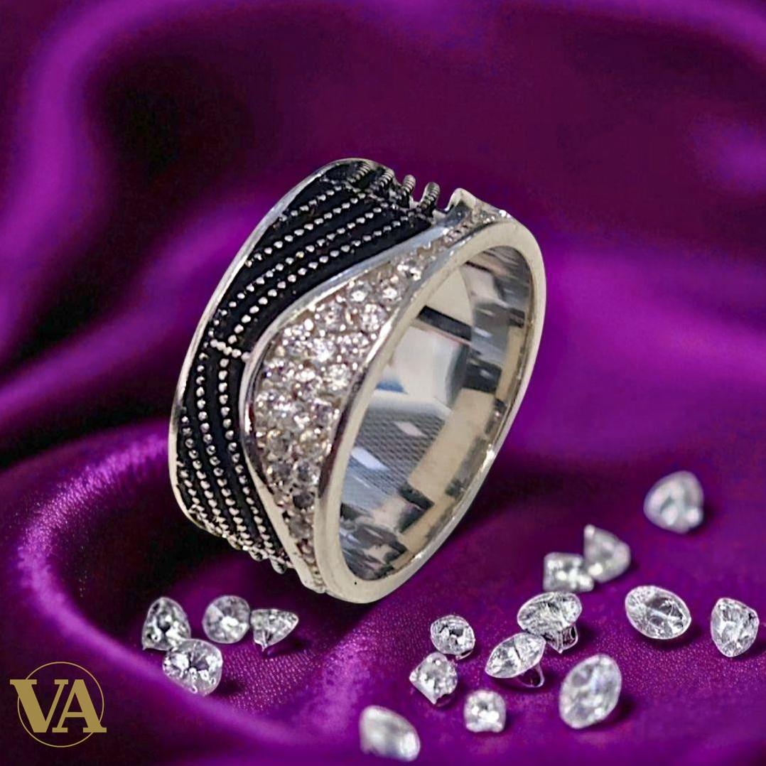 Bague argent 925 pavée – Vague bicolore