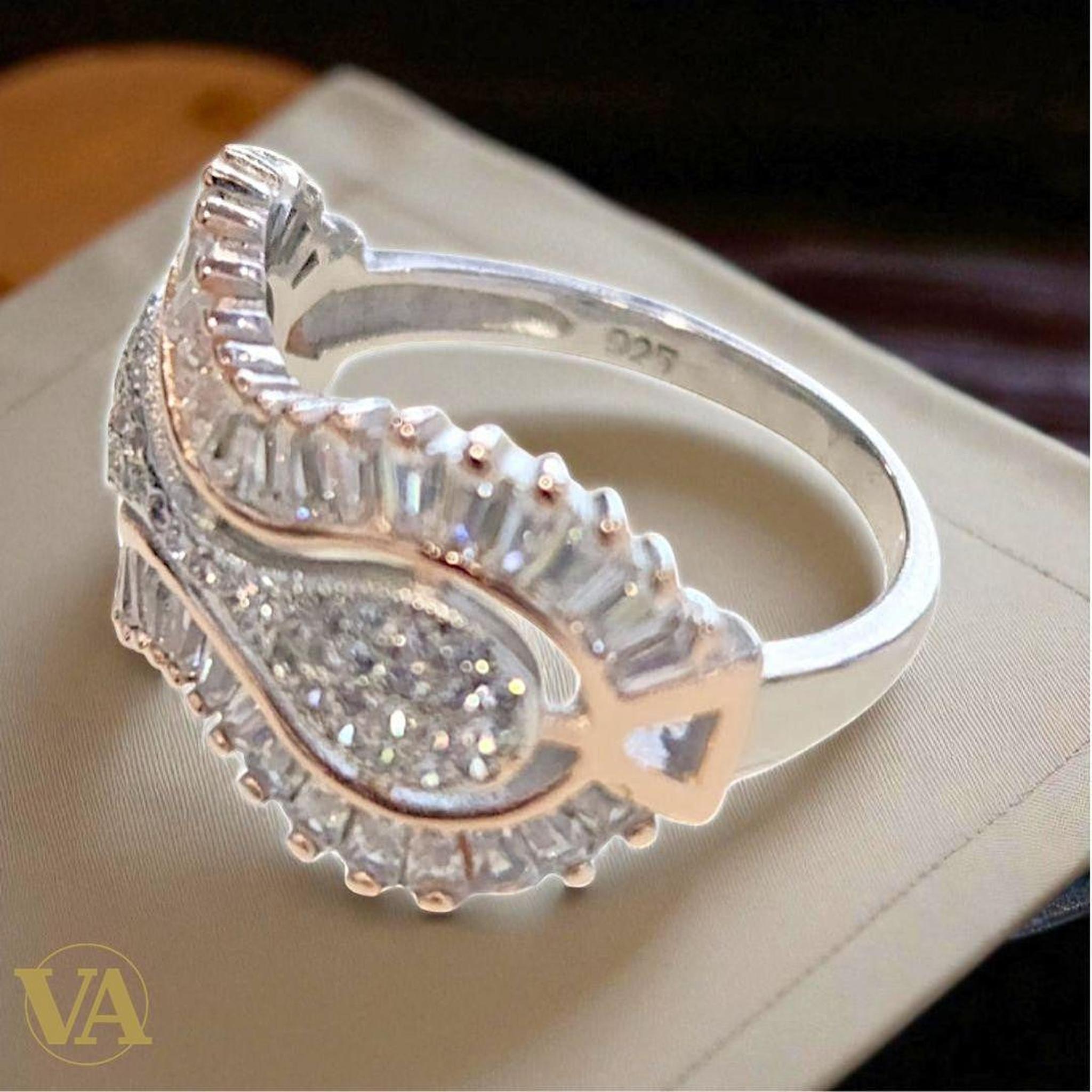 Bague Femme Argent 925 Pavée Baguettes & Zircons | Bijoux Vindicta