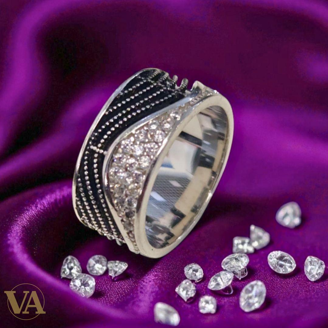 Bague argent 925 pavée – Vague bicolore