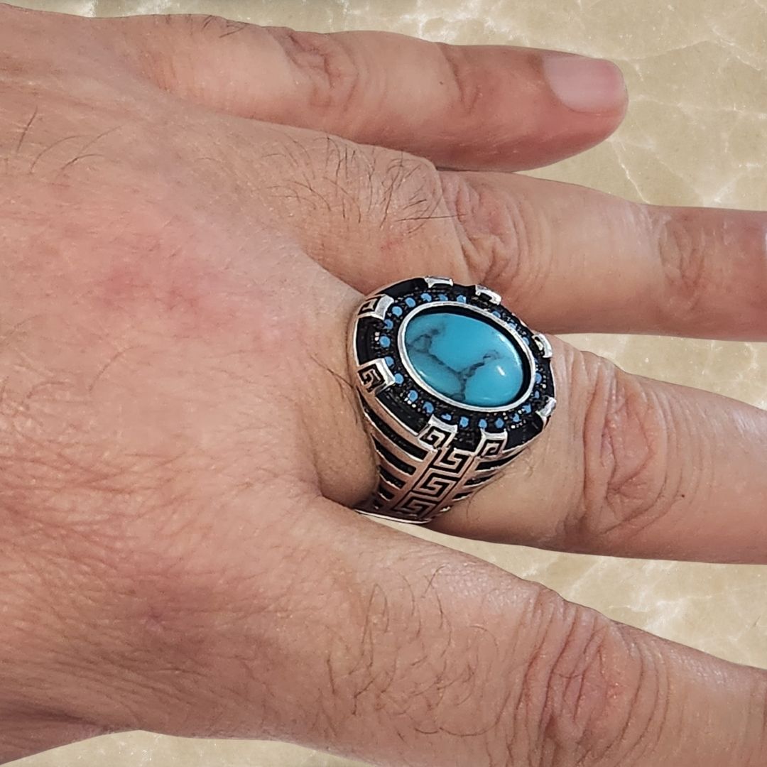 Bague Homme Argent 925 & Turquoise ovale