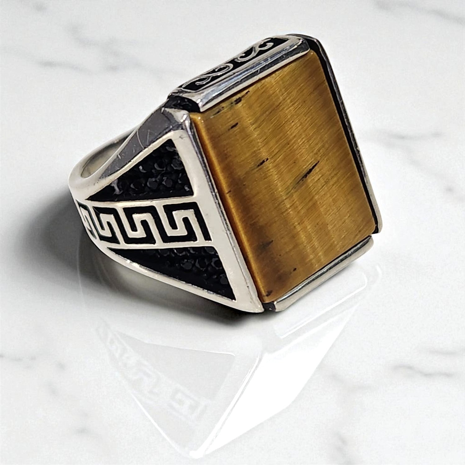 Bague Homme en Argent 925 avec Œil de Tigre