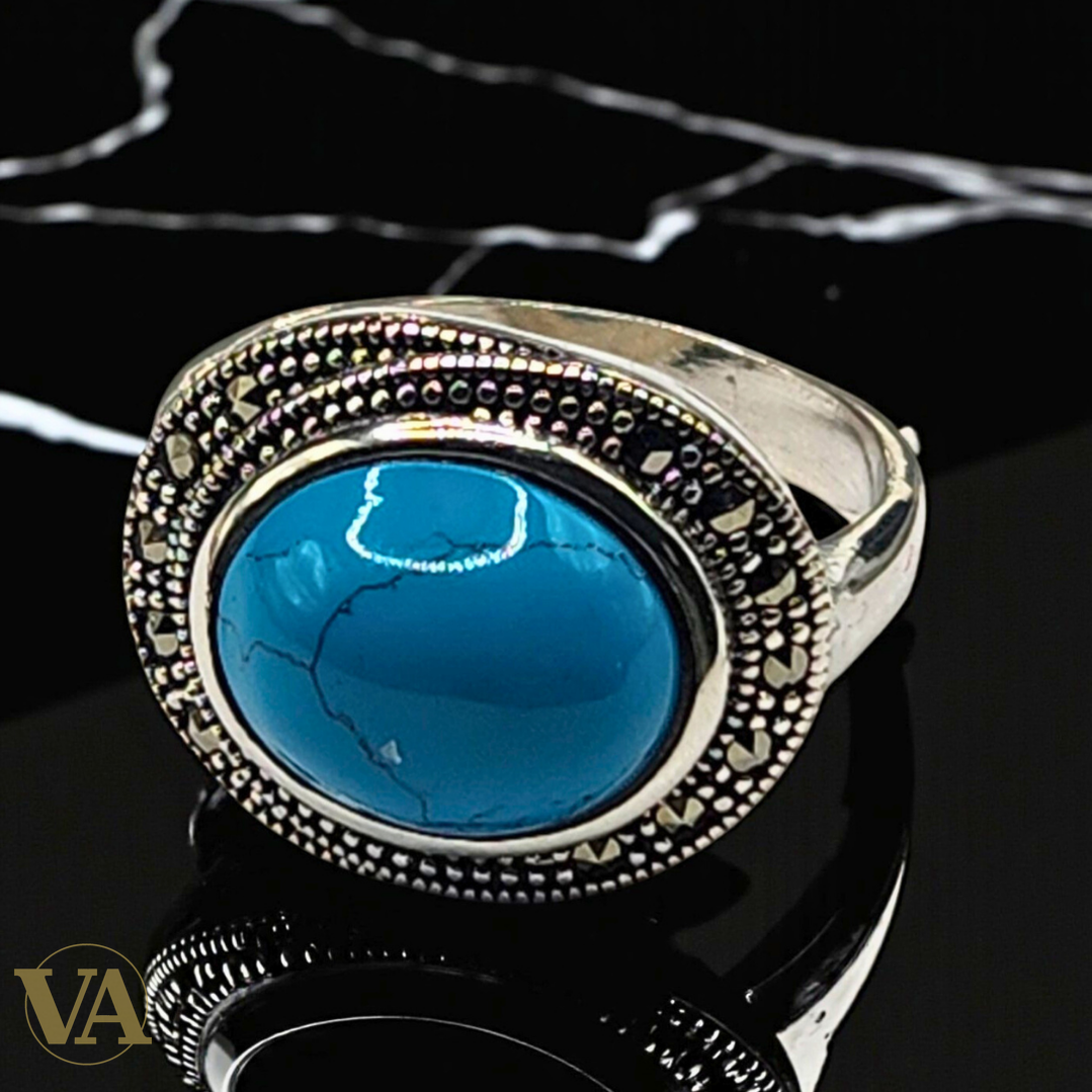 Bague femme argent 925 turquoise cabochon