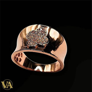 Bague Femme argent 925 rosée – large anneau, trèfle pavé