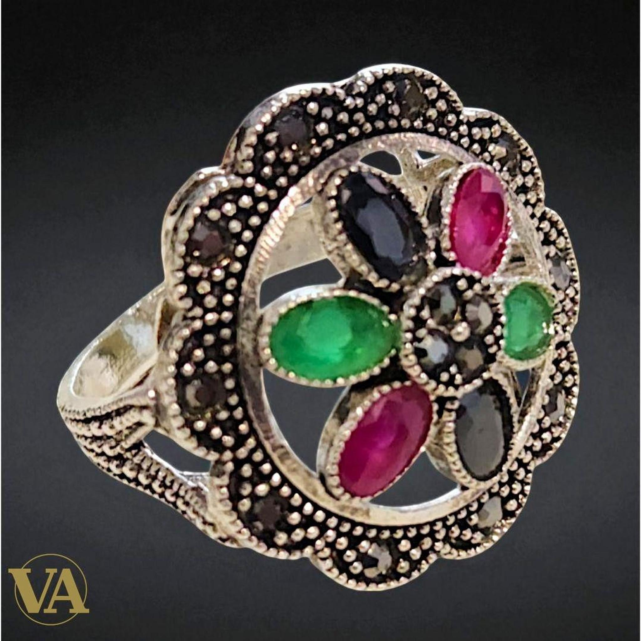 Bague Femme Argent 925 Marcassite & Pierres colorées - Argent 925 - Vindicta