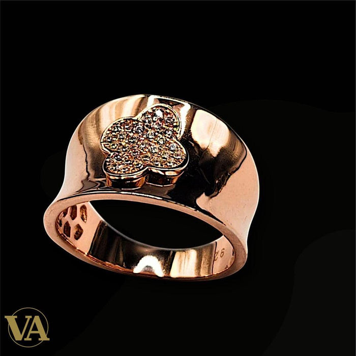 Bague argent 925 rosée – large anneau, trèfle pavé