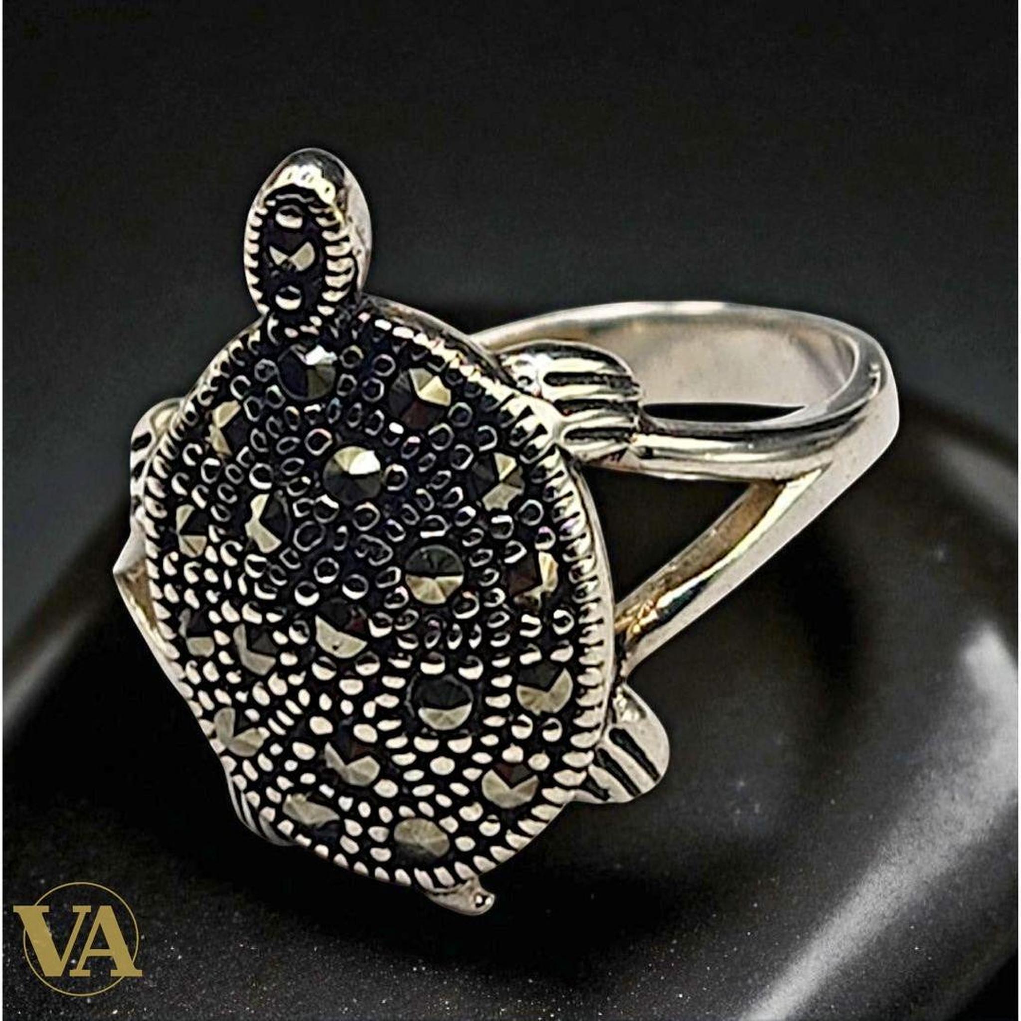 Bague argent 925 tortue femme – Marcassites scintillantes-Vindicta : Bijoux Argent 925 Massif, Luxe et Héritage