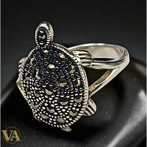 Bague argent 925 tortue femme – Marcassites scintillantes