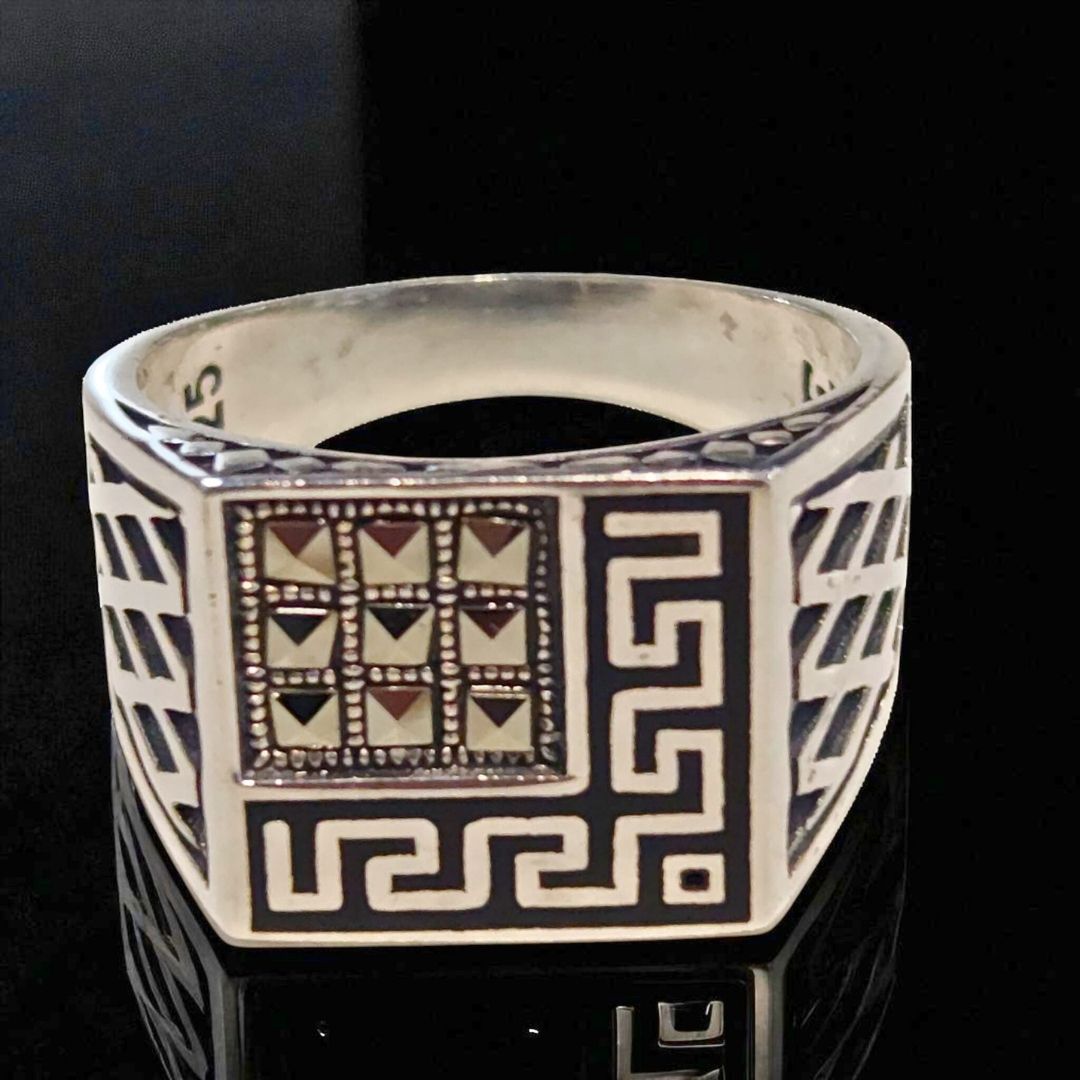 Bague homme argent 925 motif grec géométrique