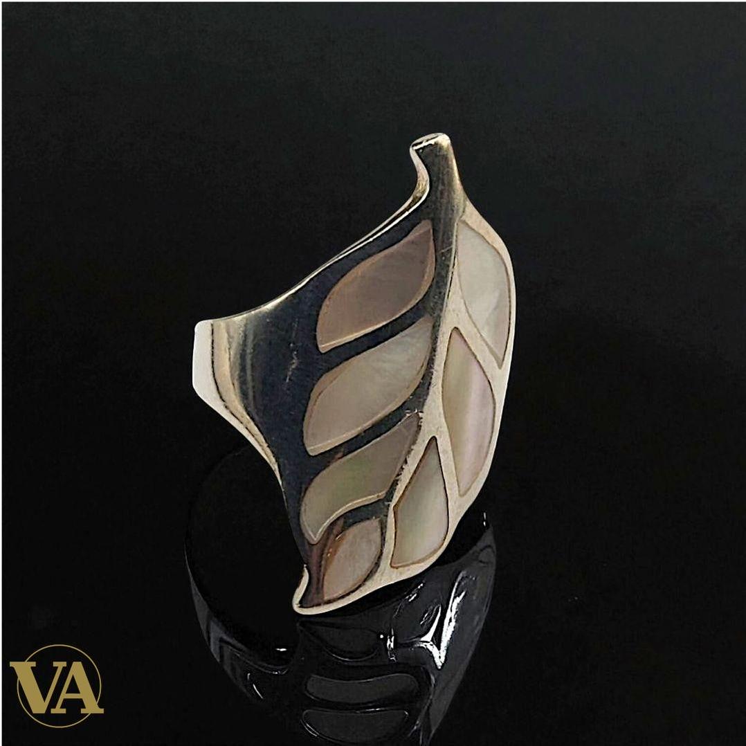 Bague feuille argent 925 & nacre