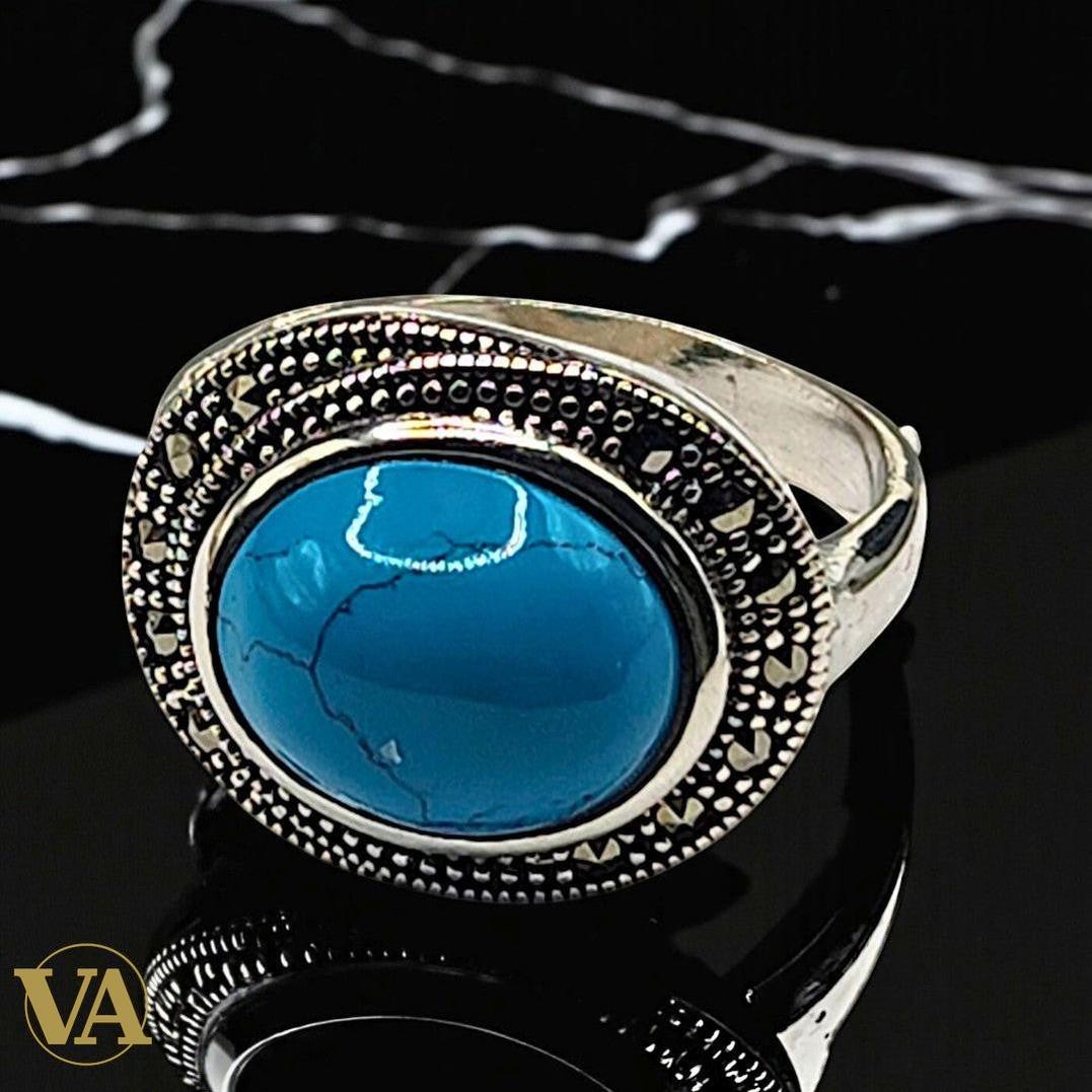 Bague femme argent 925 turquoise cabochon | Bijoux Vindicta