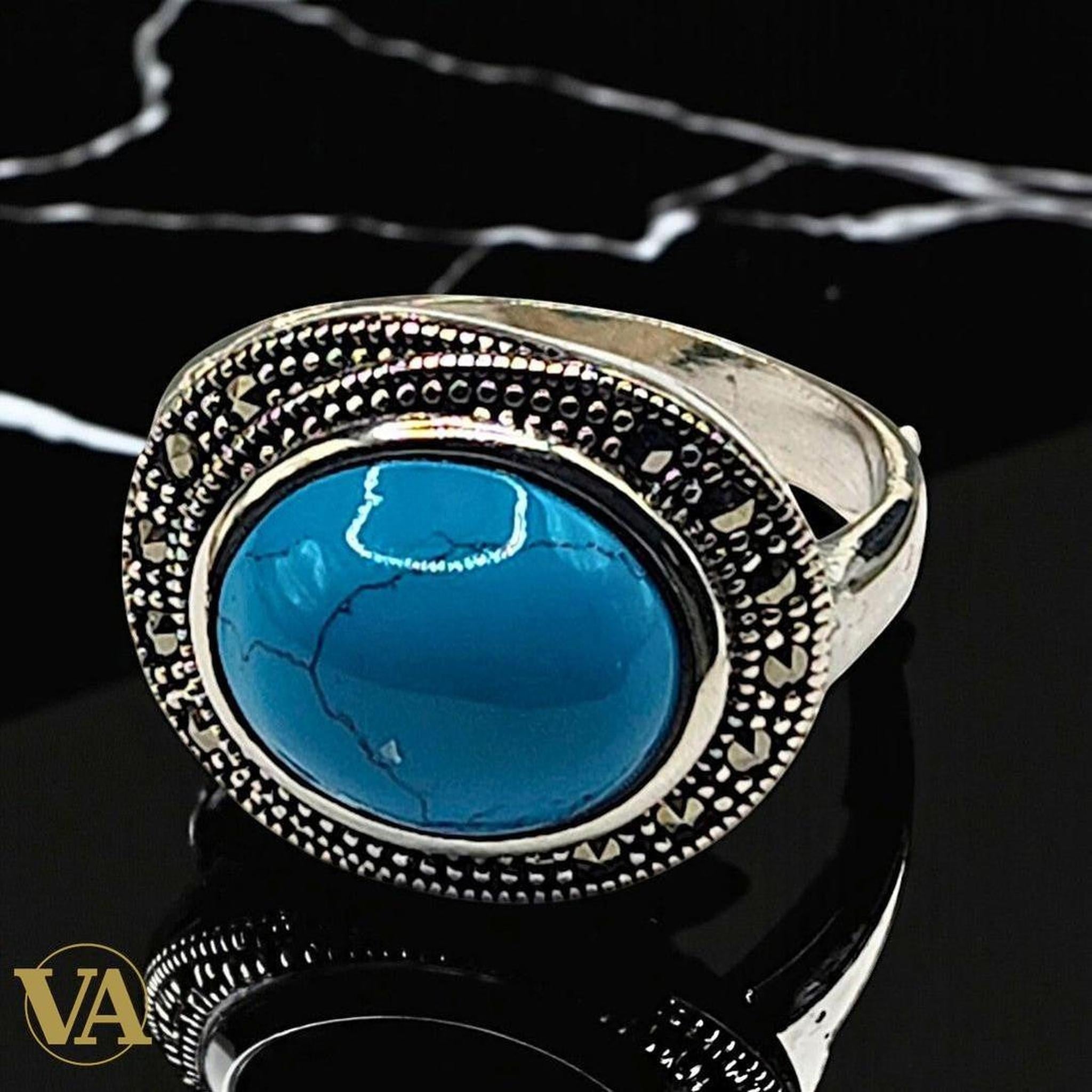 Bague femme argent 925 turquoise cabochon | Bijoux Vindicta