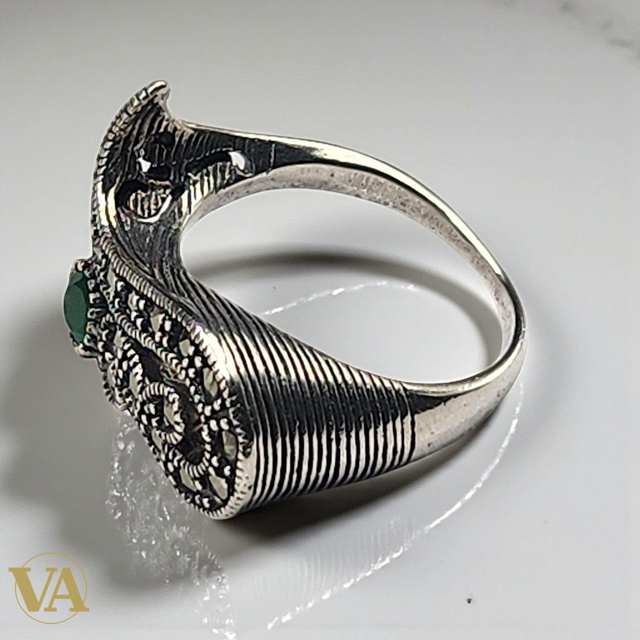Bague Femme Argent 925 – Émeraude synthétique & Marcassites | Bijoux Vindicta