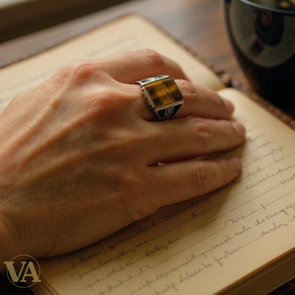 Bague Homme en Argent 925 avec Œil de Tigre
