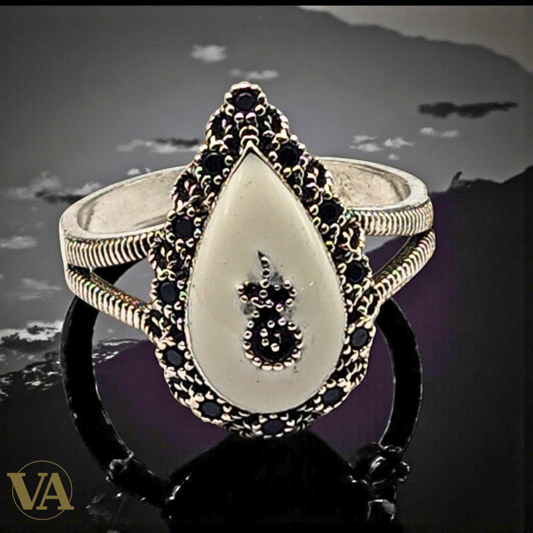 Bague femme argent 925 nacre et marcassites