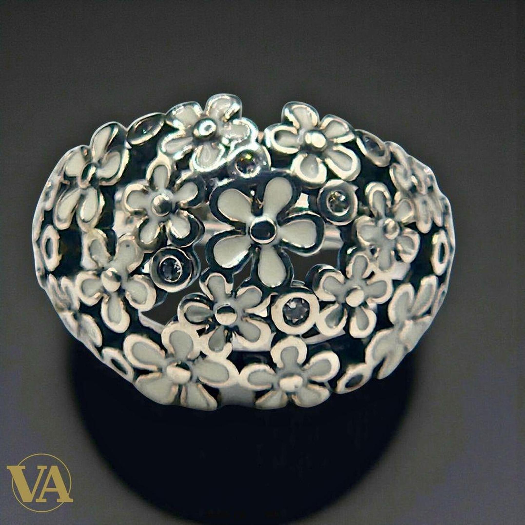 Bague femme argent 925 – Motif floral ajouré et zirconiums – Élégance romantique | Bijoux Vindicta