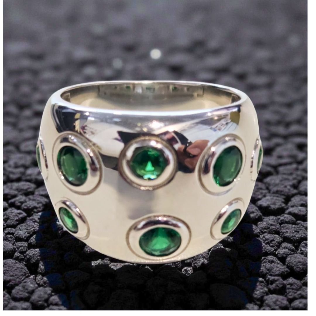 Bague Argent 925 Large Pierres Vertes