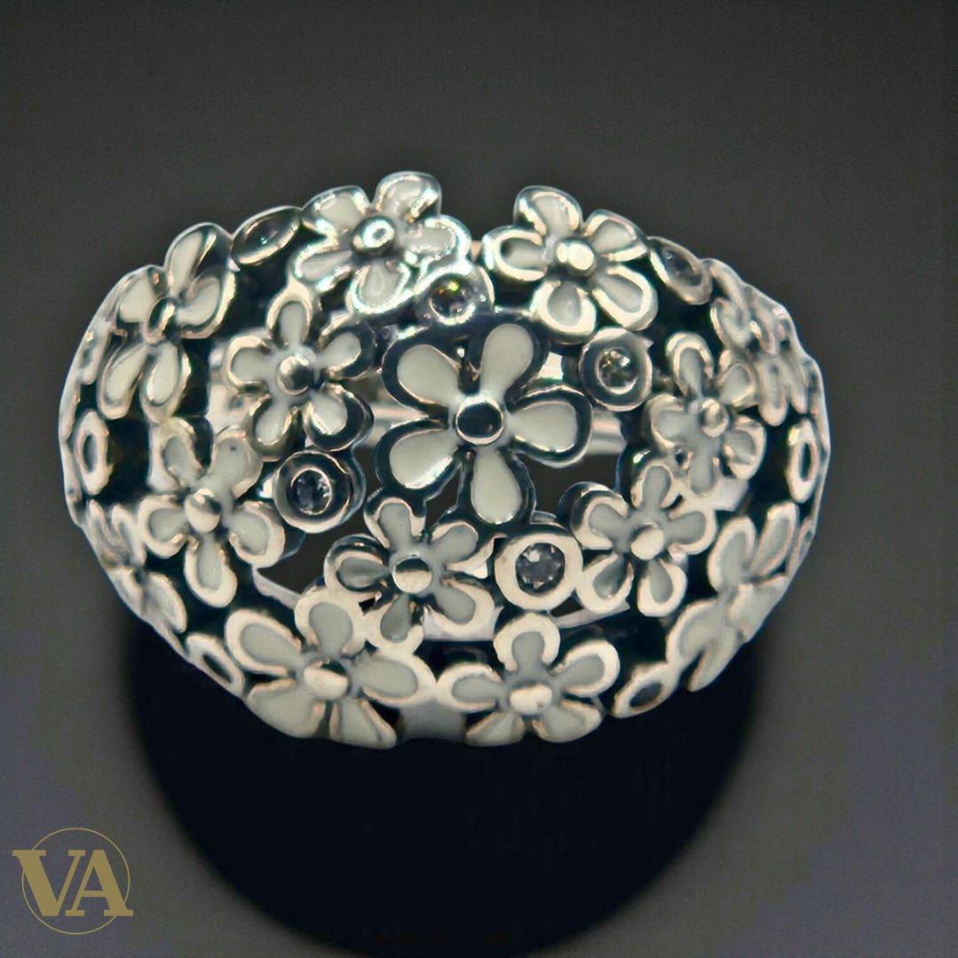 Bague femme argent 925 – Motif floral ajouré et zirconiums – Élégance romantique