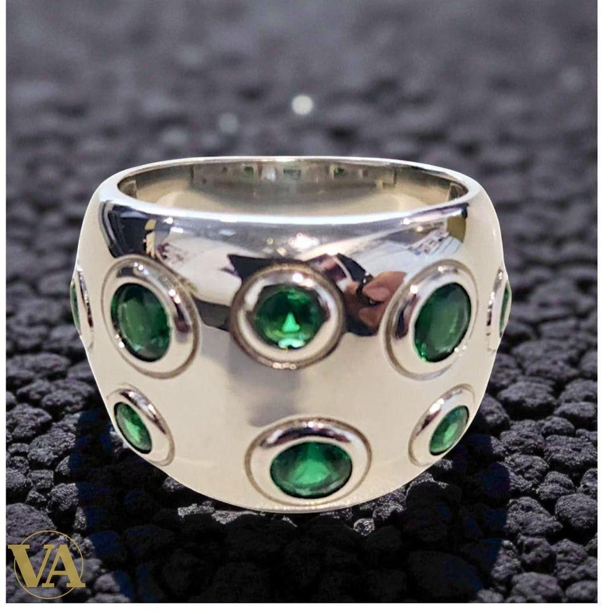 Bague Femme Argent 925 Large Pierres Vertes | Bijoux Vindicta