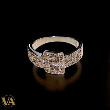 Bague Femme argent 925 rosée – motif boucle pavée