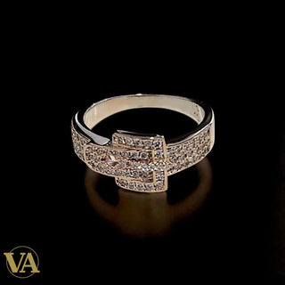Bague Femme argent 925 rosée – motif boucle pavée