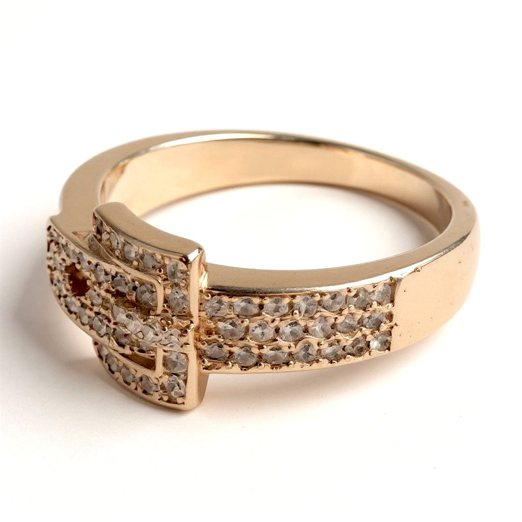 Bague argent 925 rosée – motif boucle pavée