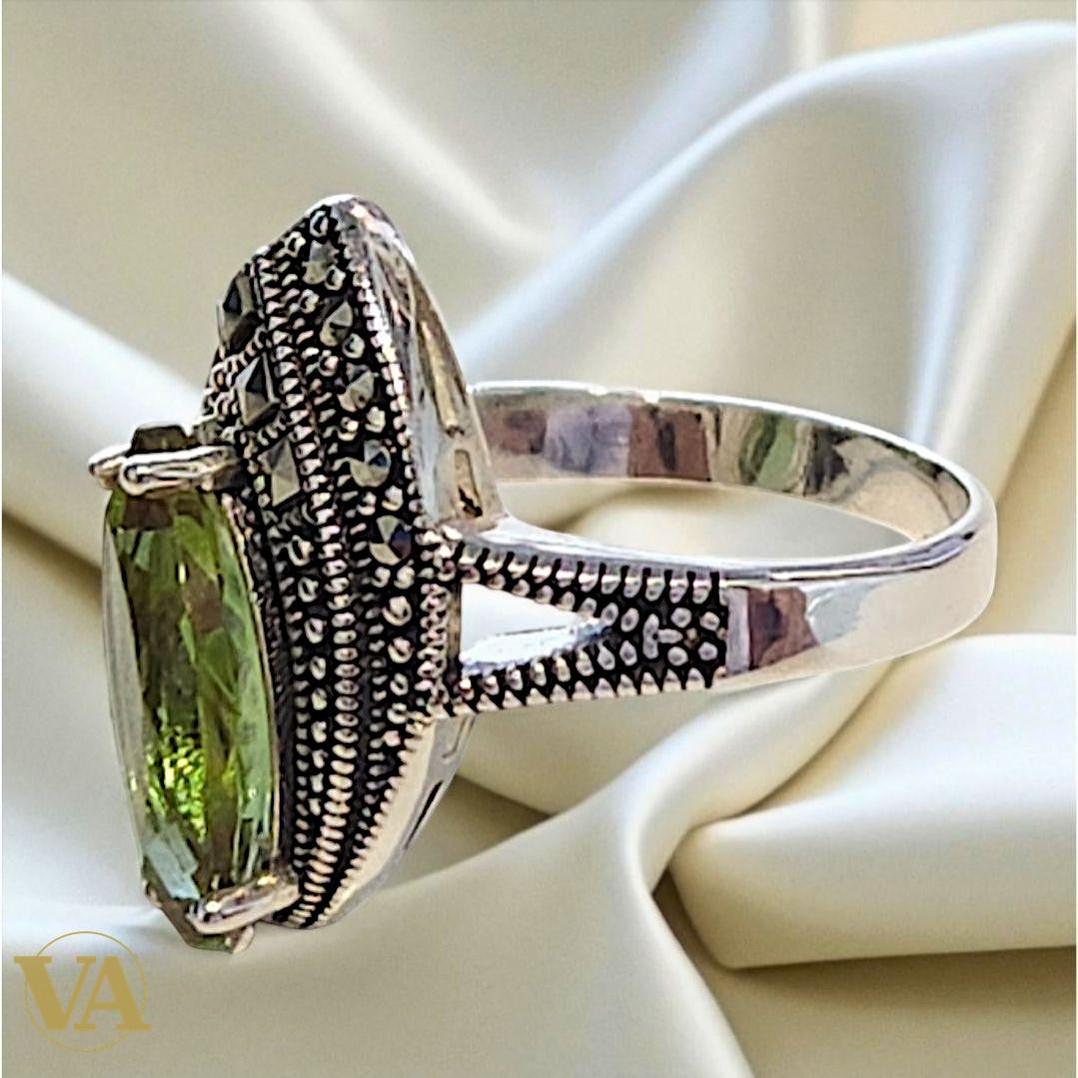 Bague argent 925 femme – Sultanite marquise & marcassites