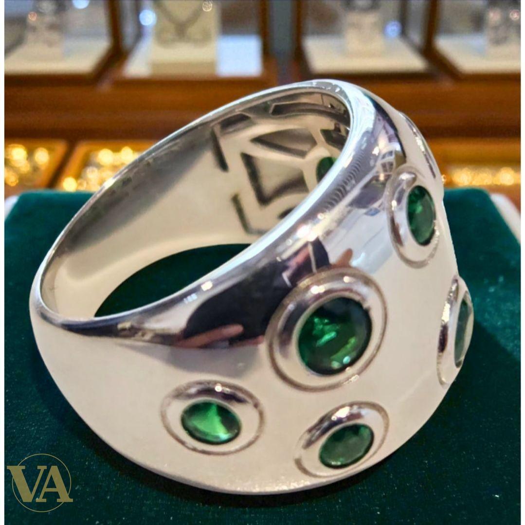 Bague Argent 925 Large Pierres Vertes