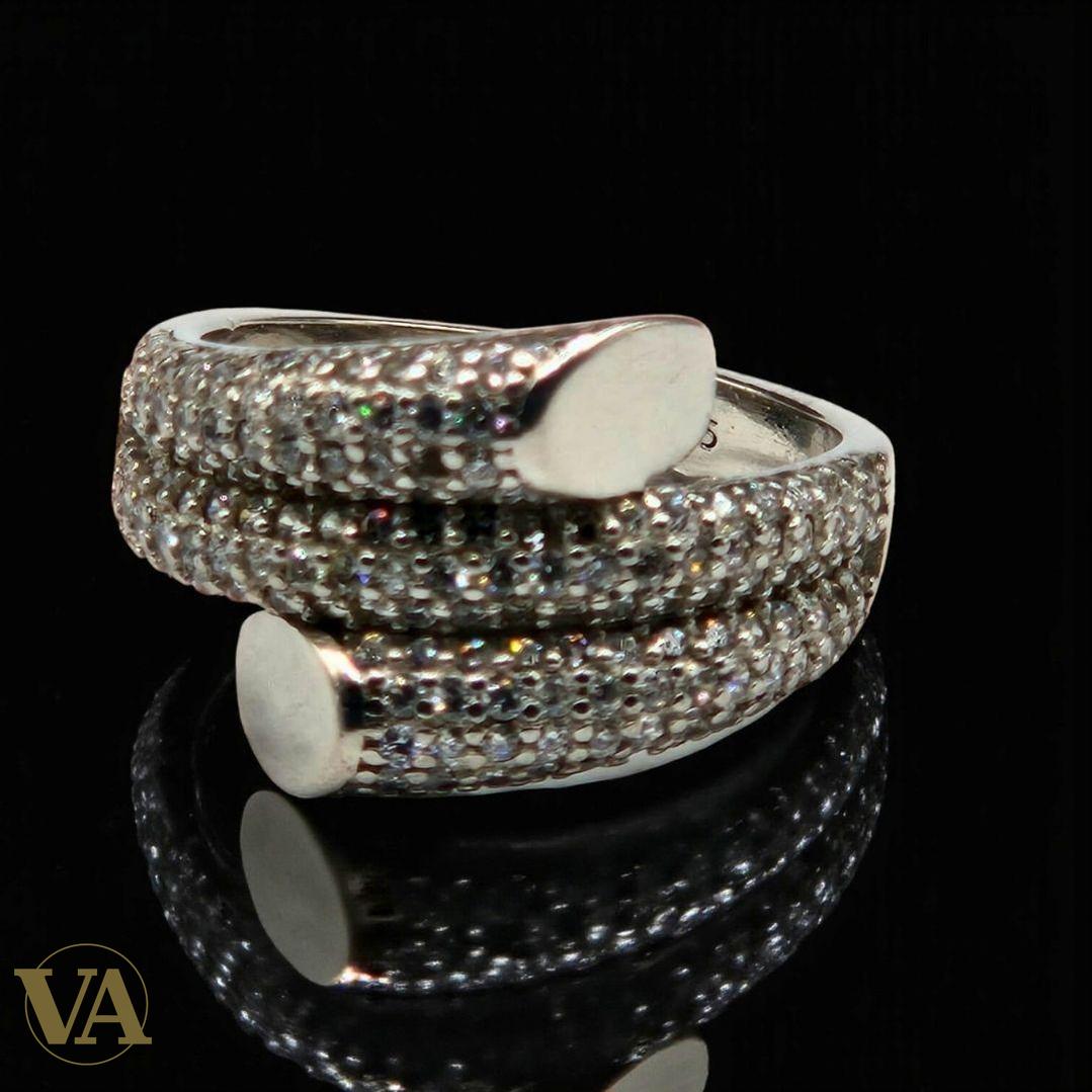 Bague femme argent 925 – Design croisé serti de zirconiums – Élégance moderne