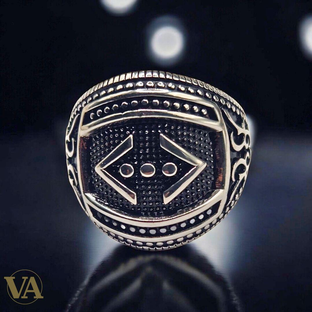 Bague homme argent 925 sceau rond motif géométrique