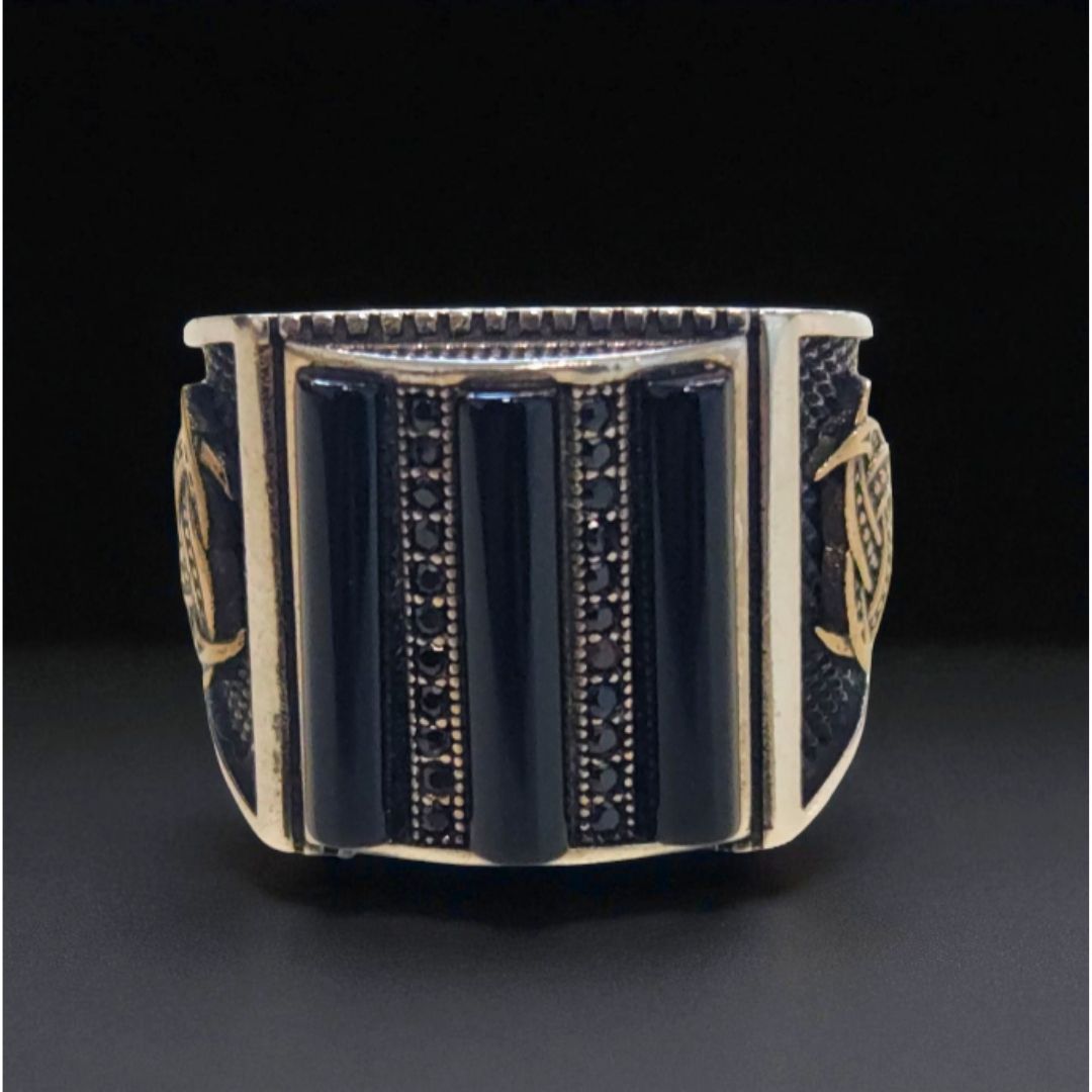 Bague Homme Argent 925 Onyx & Marcassite
