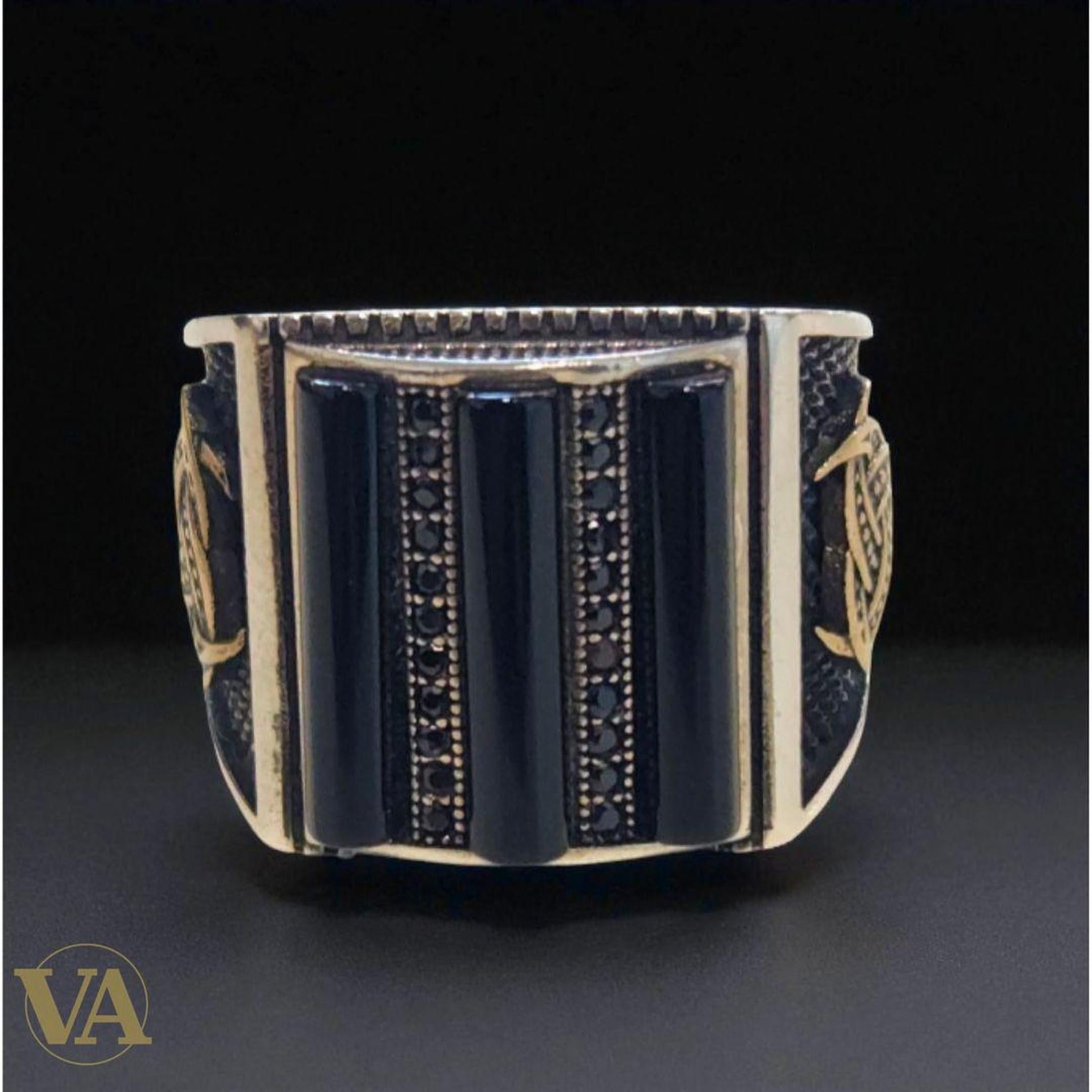 Bague Homme Argent 925 Onyx & Marcassite - Argent 925 - Vindicta
