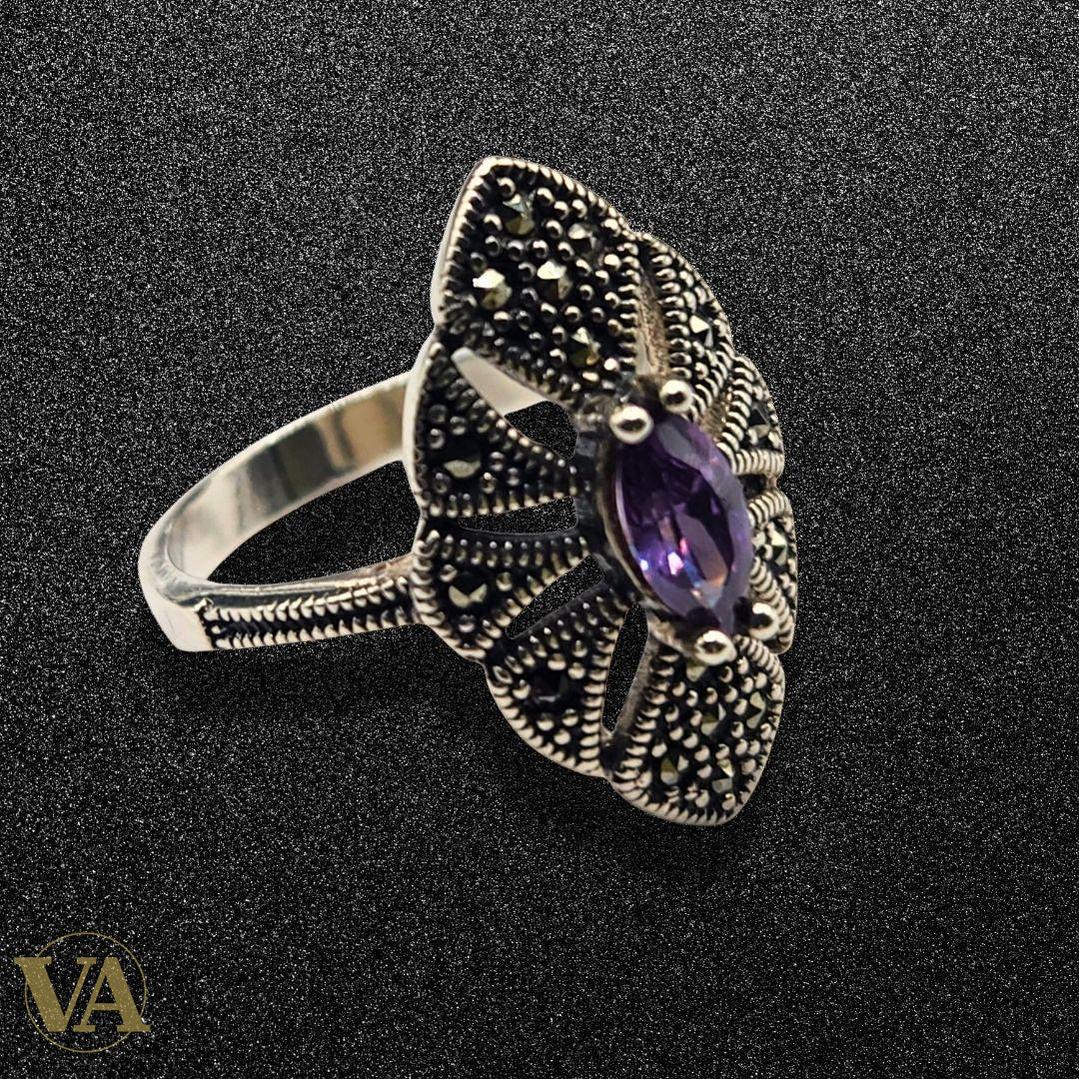 Bague argent 925 améthyste et marcassites