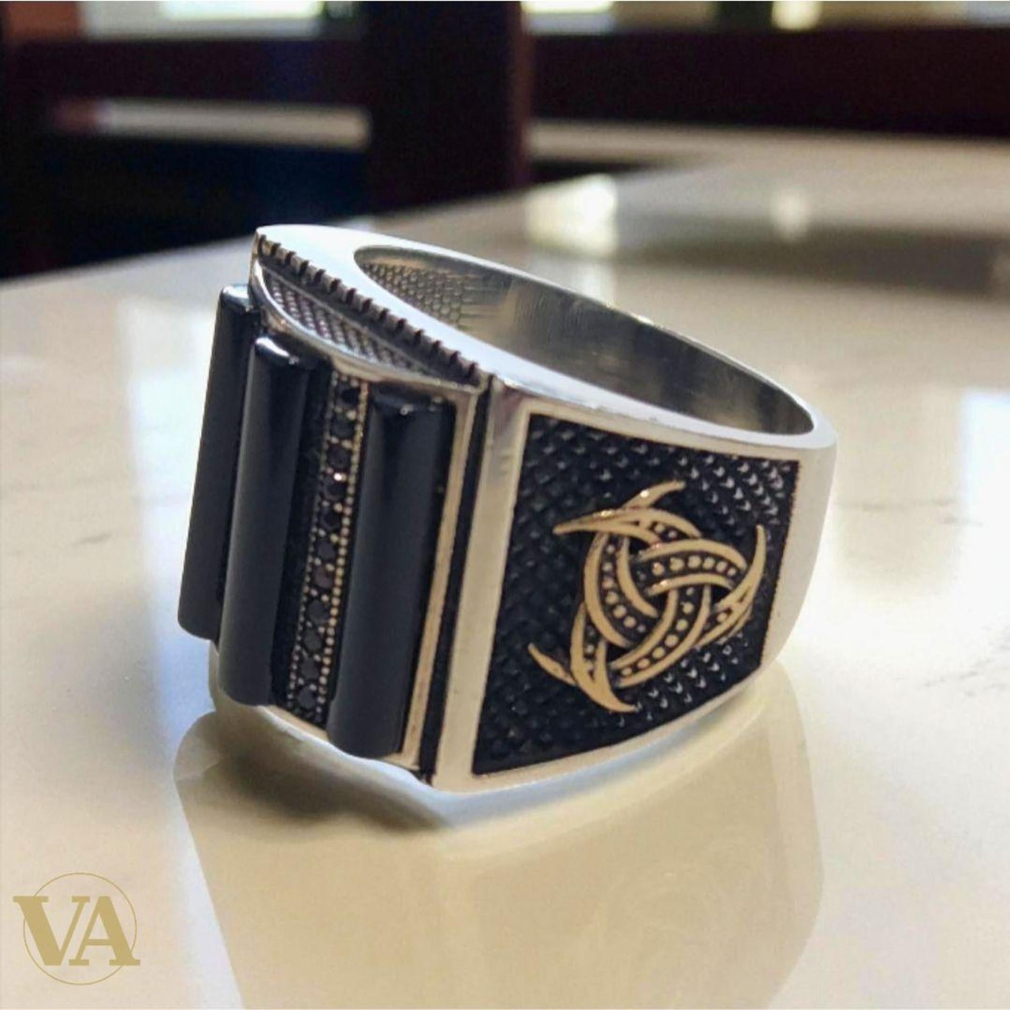 Bague Homme Argent 925 Onyx & Marcassite - Argent 925 - Vindicta