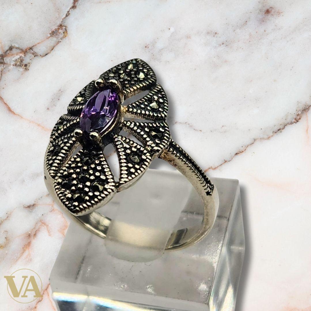 Bague argent 925 améthyste et marcassites