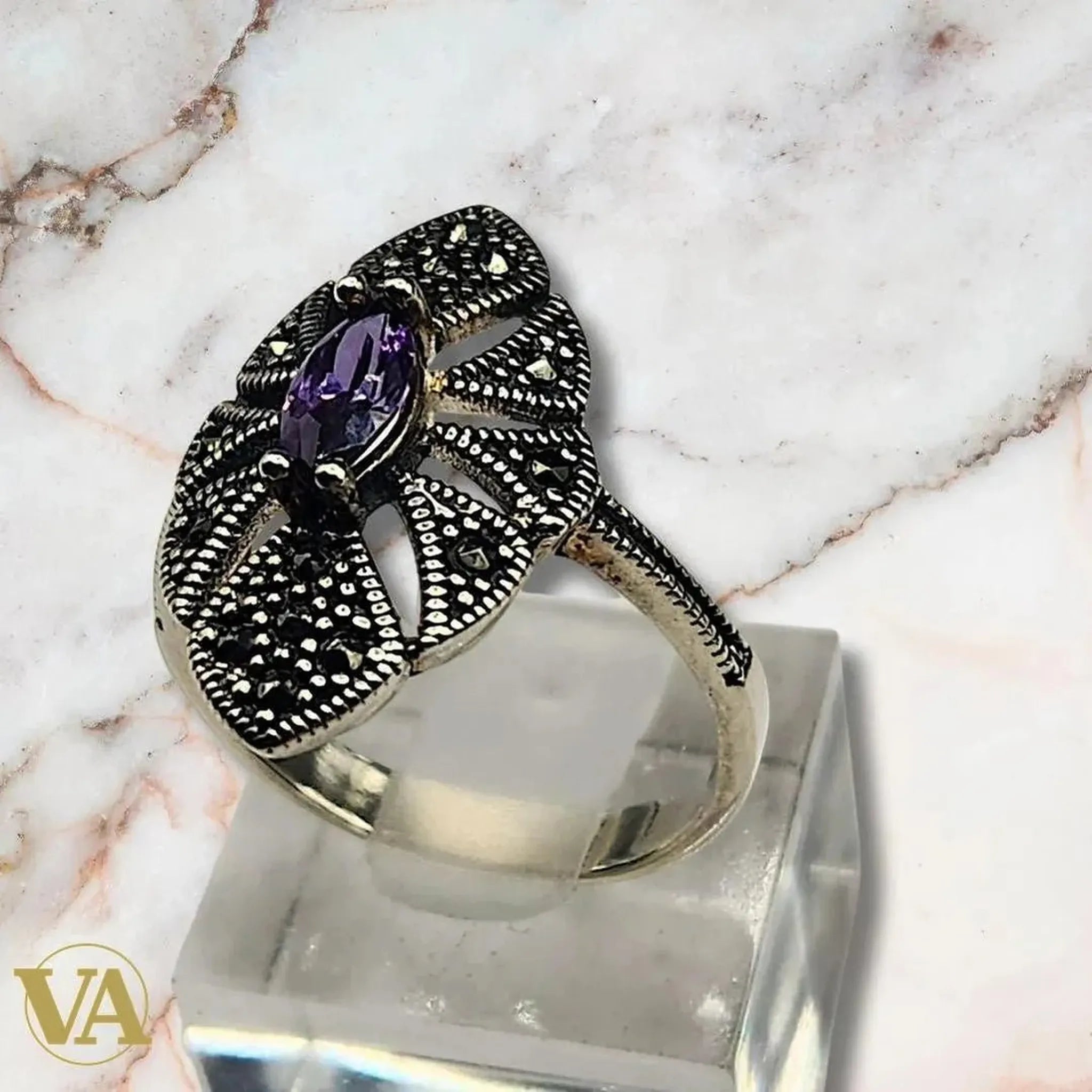 Bague Femme argent 925 améthyste et marcassites | Bijoux Vindicta