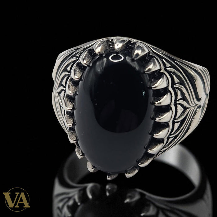 Bague Homme Argent 925 – Pierre Onyx Noire Ovale