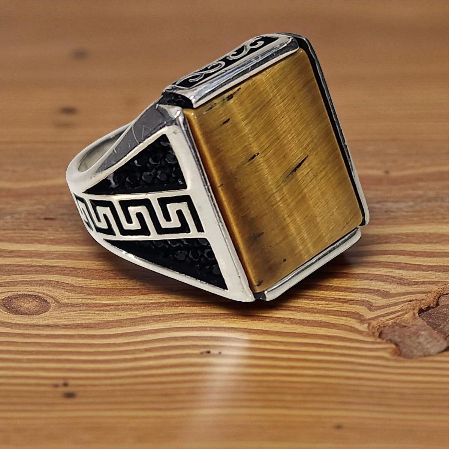 Bague Homme en Argent 925 avec Œil de Tigre