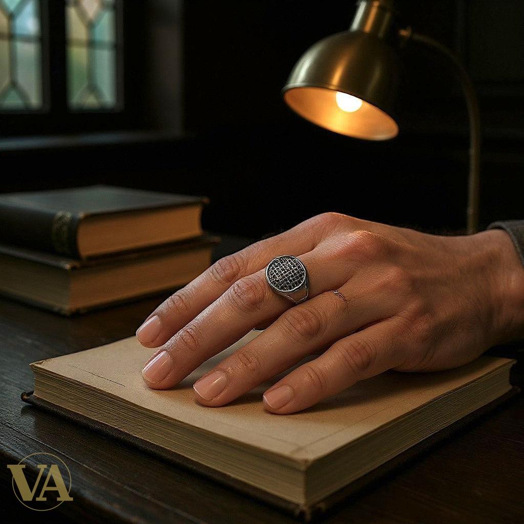 Bague homme argent 925 pavée pierres noires