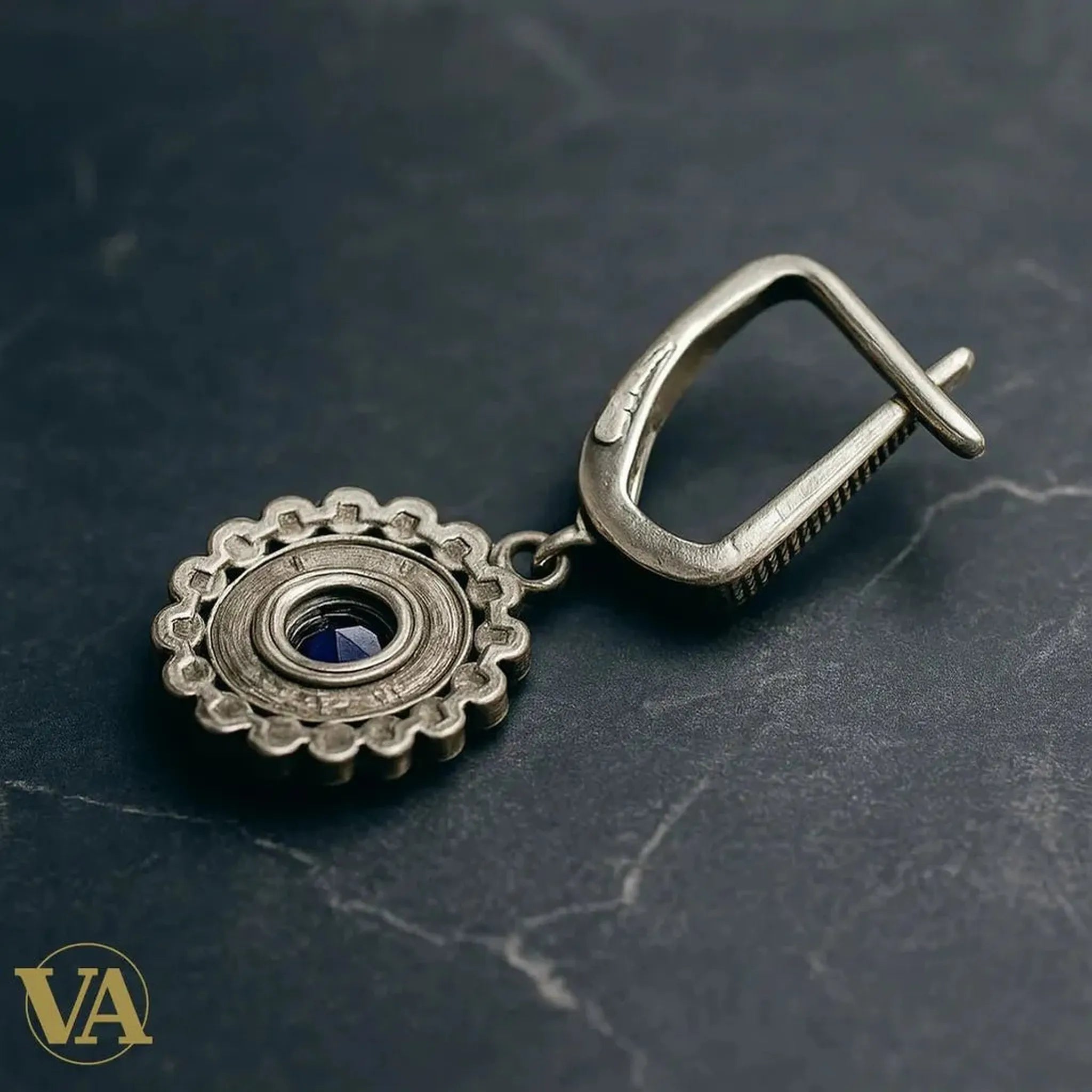 Boucles d’oreilles Femme en argent 925 avec marcasite & pierre bleue - Argent 925 - Vindicta
