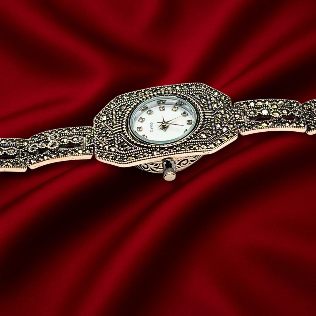Bracelet-Montre Argent 925 & Marcassite – Élégance intemporelle