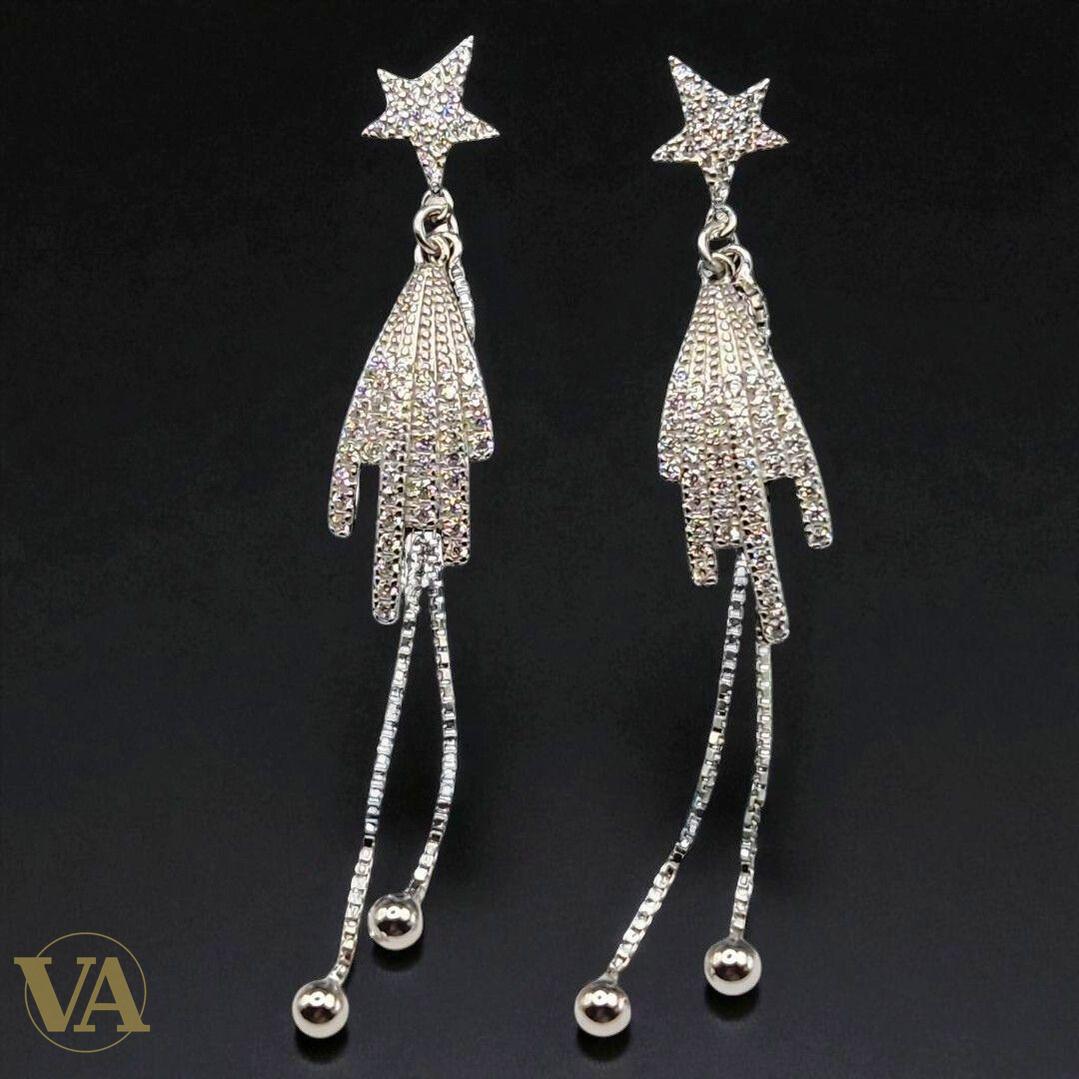 Boucles d’oreilles étoile filante pendantes en Argent 925 – Zirconium blanc